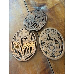 Vintage Copper Trivet Set Progressive Floral Wall Decor Cottagecore